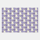 Cute Fun Ghost Bats Purple Black Halloween Wrapping Paper Sheets (Front 3)