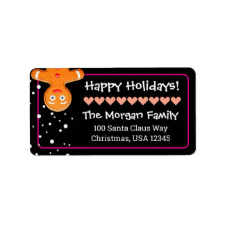 Cute Fun Gingerbread Black & Pink Holiday Address Label