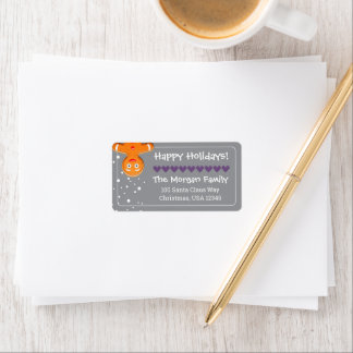 Cute & Fun Gingerbread Man Grey Holiday Address Label