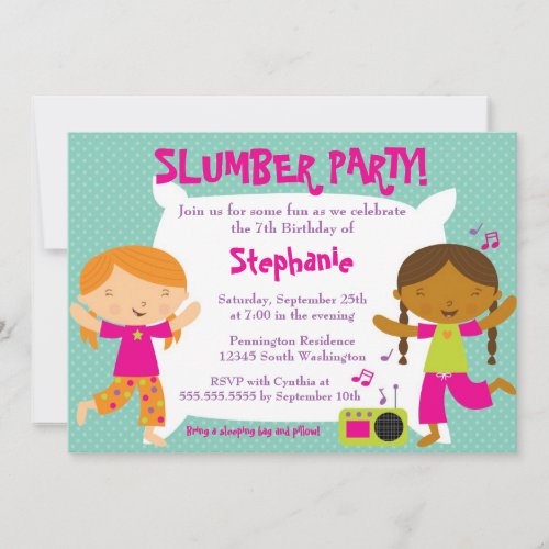 Cute fun girl's birthday slumber party invitation