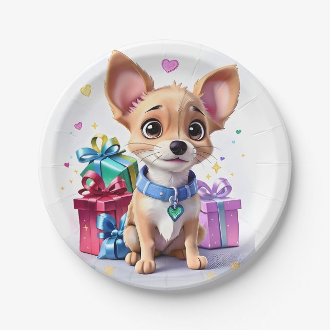 Cute Fun Girly Chihuahua and Gifts Birthday Party Paper Plates (Front)