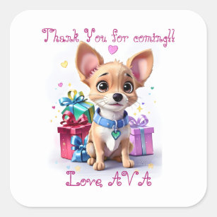 Cute Fun Girly Chihuahua Birthday Party Favor Bag  Square Sticker