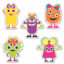 Cute fun girly colorful happy monsters hair bows