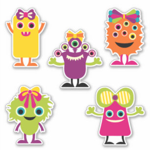 Cute fun girly colorful happy monsters hair bows sticker