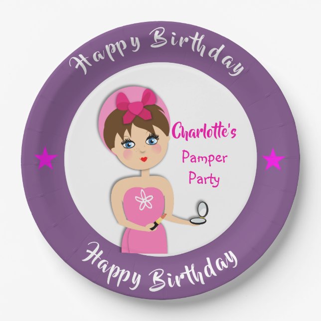 Cute Fun Girly Pamper Spa Party Personalized Paper Plates (Front)