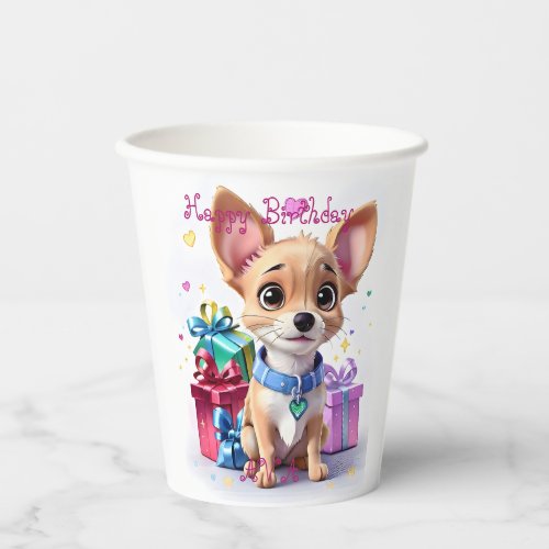 Cute Fun Girly Pink  Chihuahua Birthday Party Paper Cups