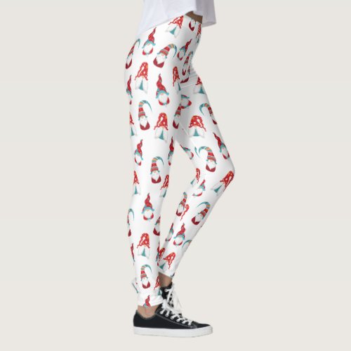 Cute Fun Gnome Elf Modern Nordic Pattern White Leggings