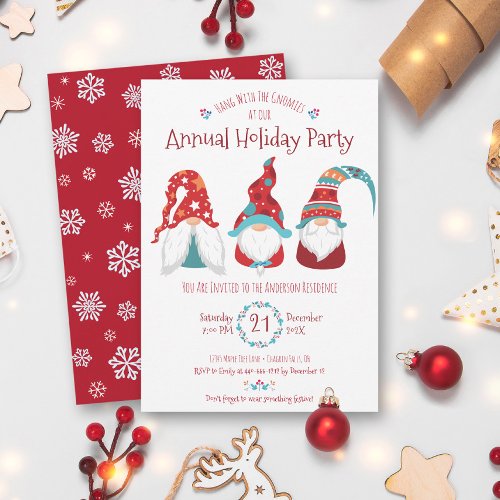 Cute Fun Gnomes Modern Christmas Holiday Party Invitation