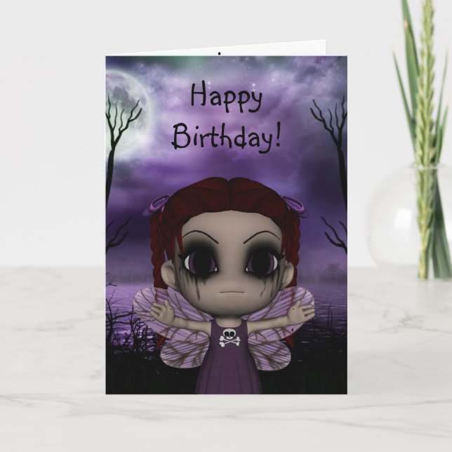 Cute Fun Gothic Fairy Happy Birthday 2 Card (Front)