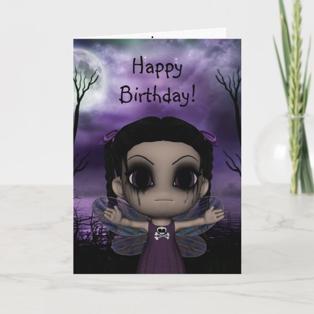 Cute Fun Gothic Fairy Happy Birthday 3 Card (Front)
