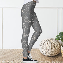 Cute Fun Grey White Chicken Silhouette Leggings