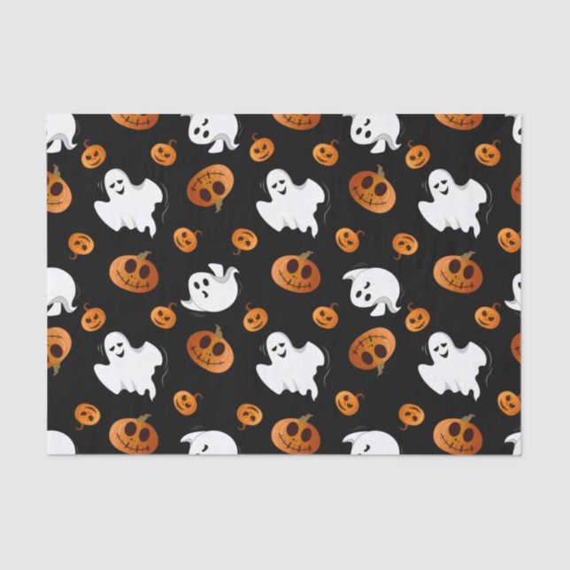 Cute Fun Halloween Ghost Pumpkin Pattern Tissue Paper (Front)