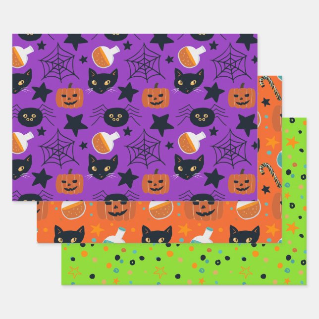 Cute Fun Halloween Pattern for Kids  Wrapping Paper Sheets (Set)