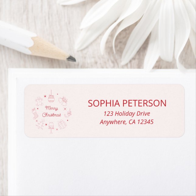 Cute Fun Hand Drawn Christmas Return Address Label (Insitu)