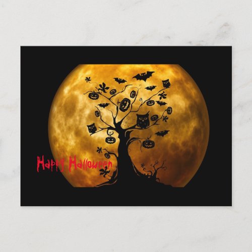 Cute Fun Happy Halloween Scary Tree and Full Moon Holiday Postcard