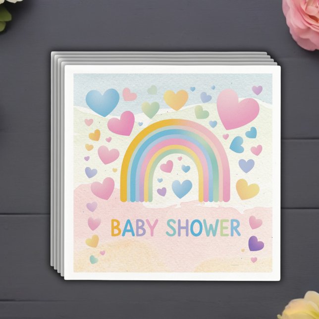 Cute Fun Hearts and Rainbow Baby Shower Napkins (Creator Uploaded)