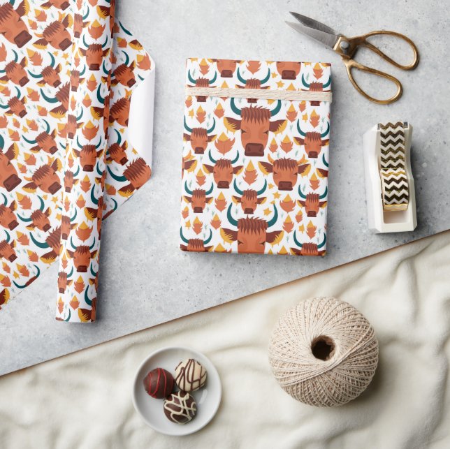 Cute Fun Highland Cow Face Pattern Wrapping Paper (Crafts)