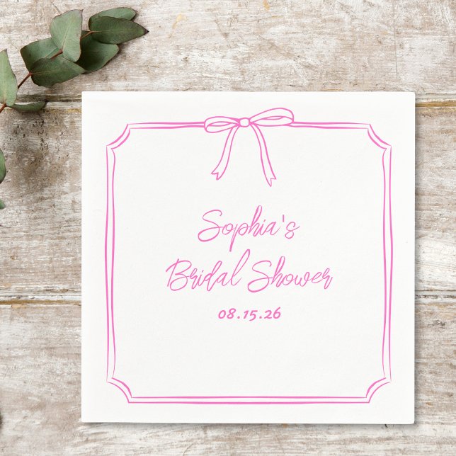 Cute Fun Hot Pink Simple Girly Bow Bridal Shower Napkins (Celebrate with these bold hot pink bridal shower napkins—perfect for a chic and playful event.)