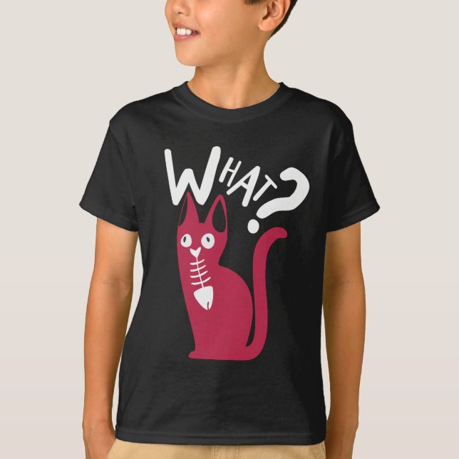 Cute Fun Humor Joke Black And Magenta Cartoon Cat T-Shirt (Front)