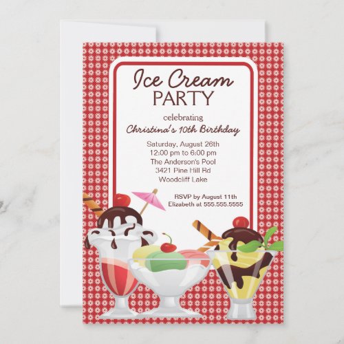Cute Fun Ice Cream Sundae Birthday Party Invitation