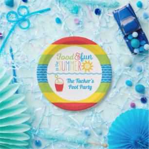 Cute Fun in the Sun Pool Party Colorful Paper Plates