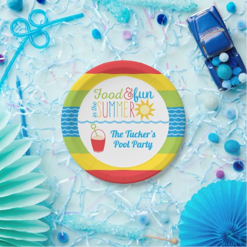 Cute Fun in the Sun Pool Party Colorful Paper Plates