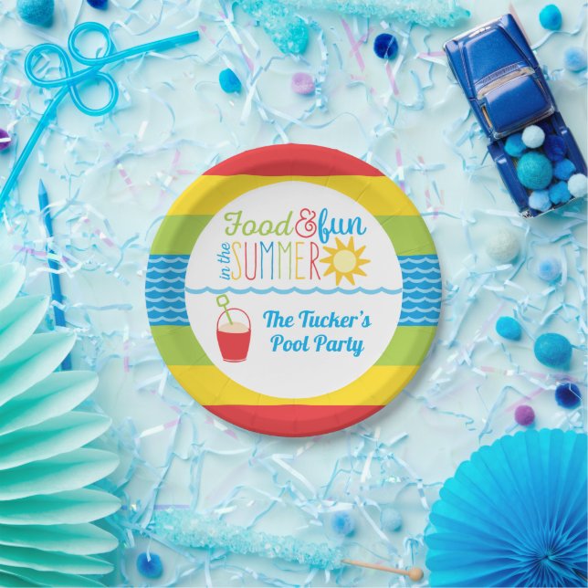 Cute Fun in the Sun Pool Party Colorful Paper Plates (Party)