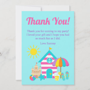 Cute Fun Kids Beach Summer Birthday Party Thank You Card