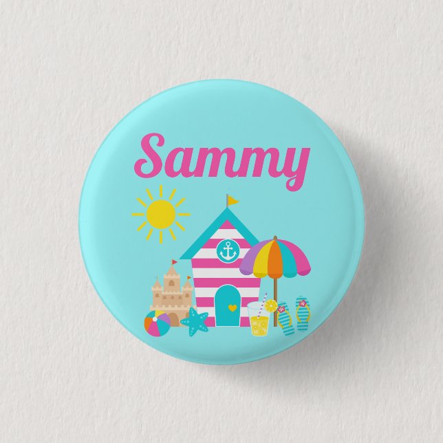 Cute Fun Kids Beach Summer Button (Front)