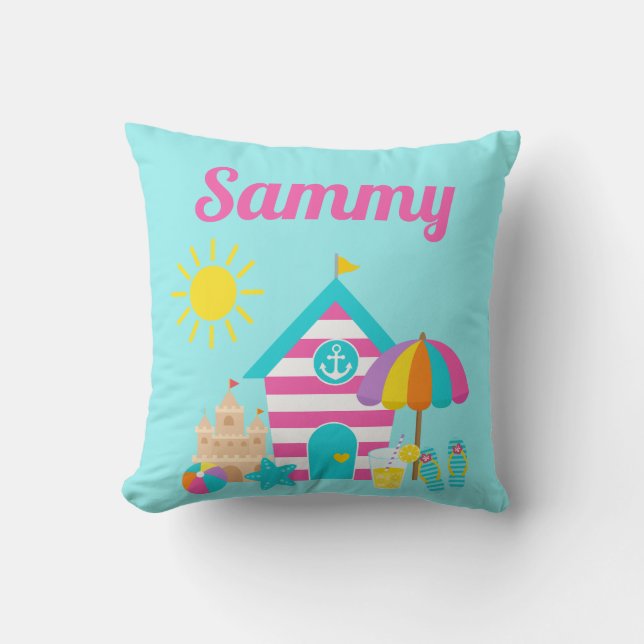Cute Fun Kids Beach Summer Throw Pillow (Front)