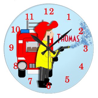 Cute Fun Kids Cartoon Fire-Fighter Truck Themed Large Clock