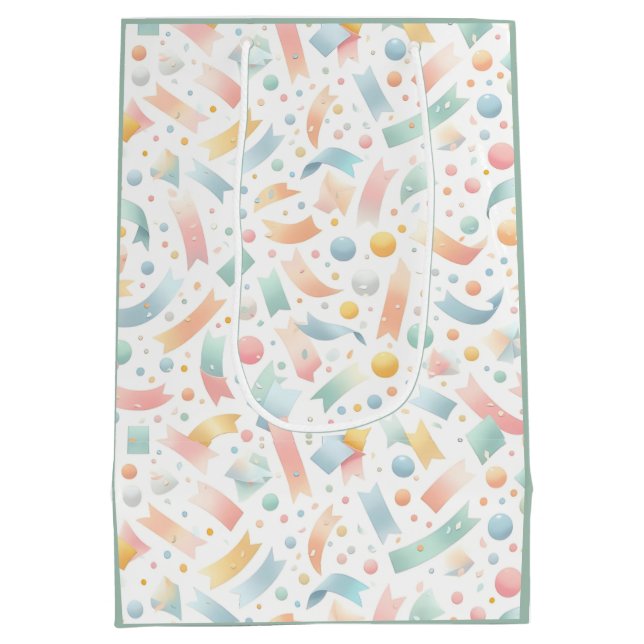 Cute Fun Kids Confetti Colorful Pastel Birthday Medium Gift Bag (Back)