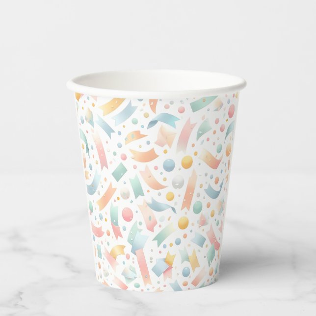 Cute Fun Kids Confetti Colorful Pastel Birthday Paper Cups (Front)