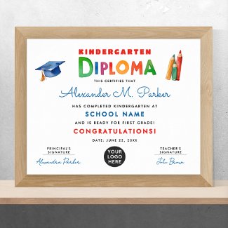 Cute Fun Kindergarten Colorful Grad Logo Diploma