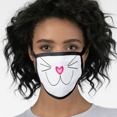 Cute Fun Kitty Cat Face with Pink Heart Nose Face Mask