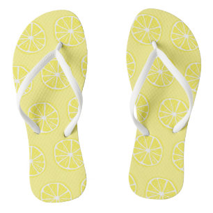 Cute Fun Lemon Citrus Slice Pattern Yellow White Flip Flops