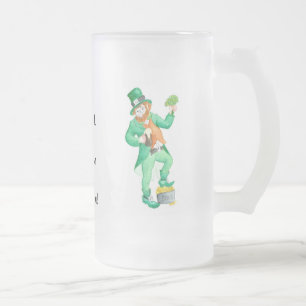 Cute Fun Leprechaun 'Luck of the Irish' Frosted Glass Beer Mug