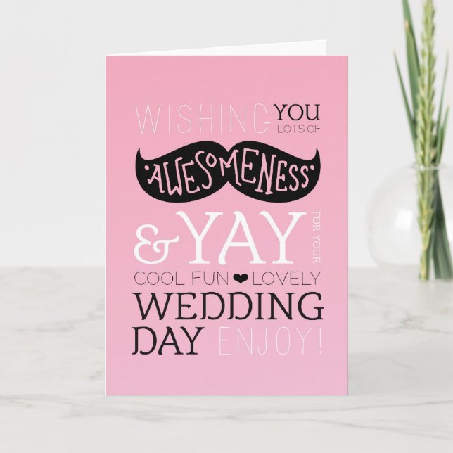 Cute fun love mustache wedding card (Front)