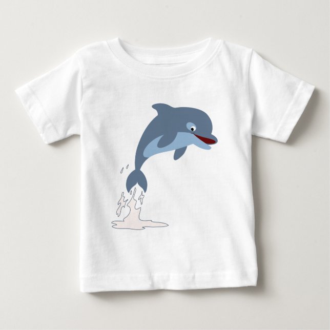 Cute Fun-Loving Cartoon Dolphin Baby T-Shirt (Front)
