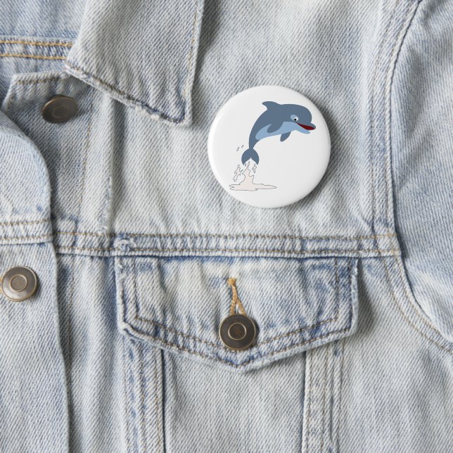 Cute Fun-Loving Cartoon Dolphin Button (In Situ)