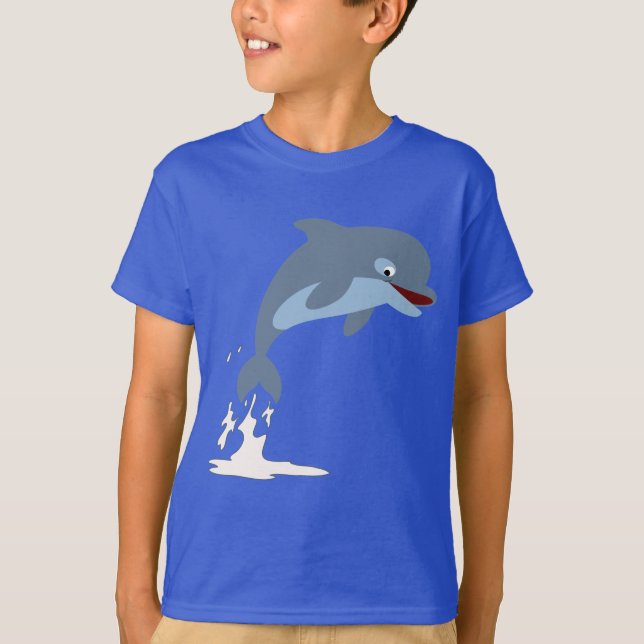 Cute Fun-Loving Cartoon Dolphin Children T-Shirt (Front)