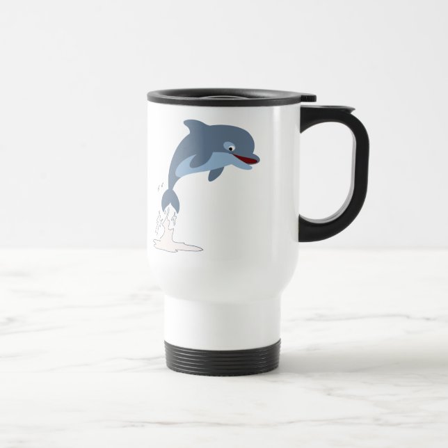 Cute Fun-Loving Cartoon Dolphin Commuter Mug (Right)