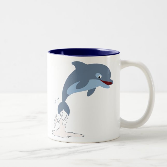 Cute Fun-Loving Cartoon Dolphin Two-Tone Coffee Mug (Right)