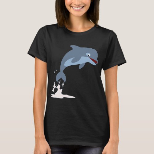 Cute Fun_Loving Cartoon Dolphin Women T_Shirt