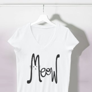 Cute Fun MEOW Modern Script Black Cat Mom Typo