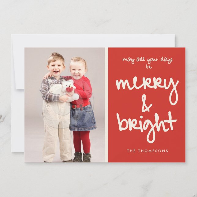 Cute Fun Merry and Bright Photo Holiday Card (Front)