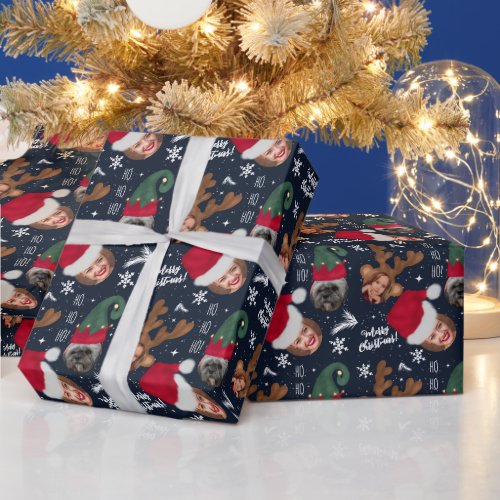 Cute fun merry Christmas illustration 3 photos Wrapping Paper