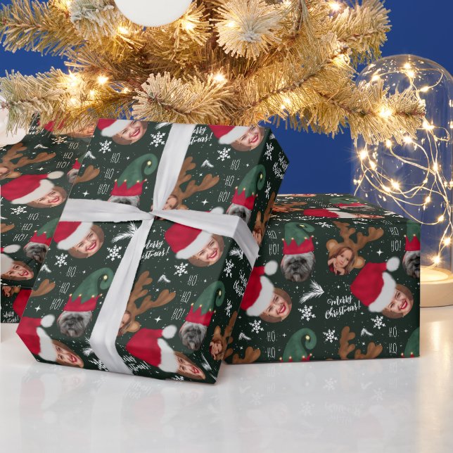 Cute fun merry Christmas illustration 3 photos Wrapping Paper (Holidays)