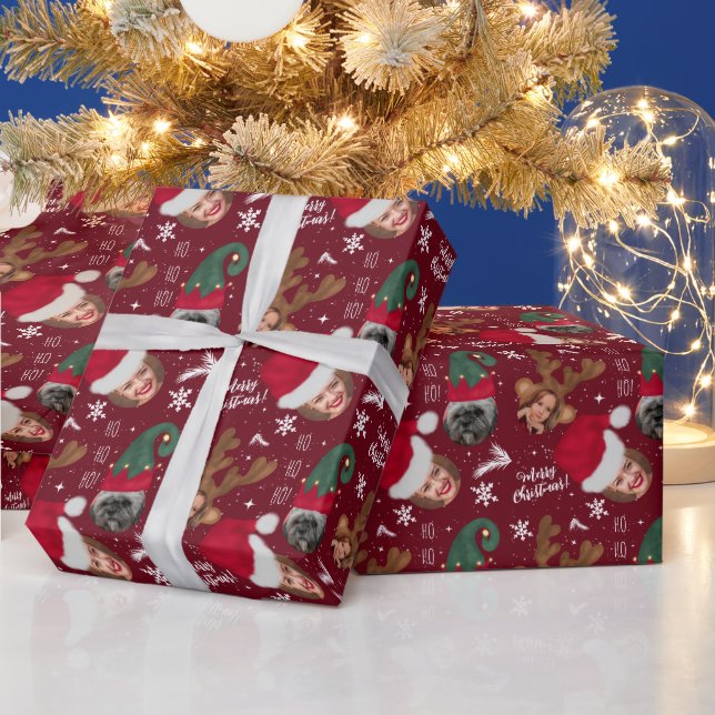 Cute fun merry Christmas illustration 3 photos Wrapping Paper (Holidays)