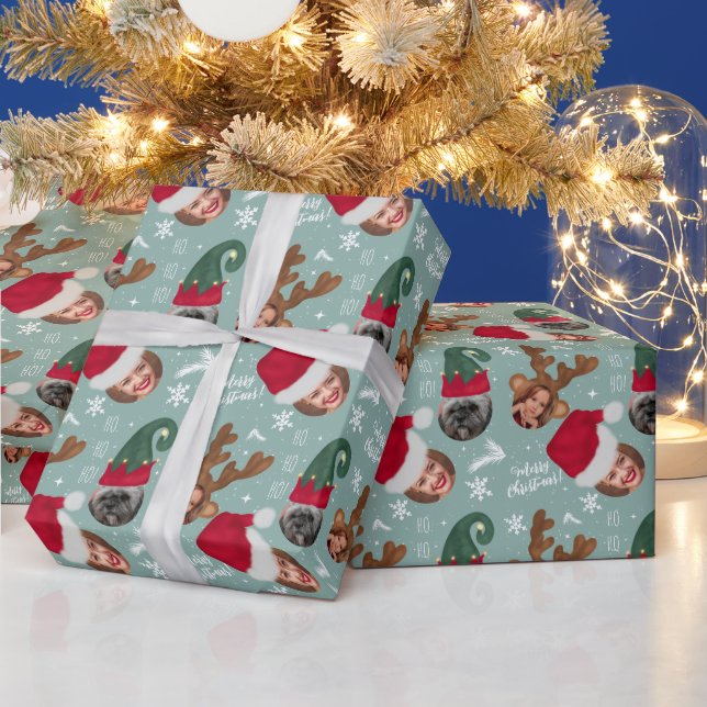 Cute fun merry Christmas illustration 3 photos Wrapping Paper (Holidays)